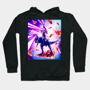 Laser Eyes Space Cat Riding Dog And Dinosaur Hoodie